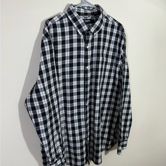 Chaps sz XXL men button down shirt in a mini plaid in black, off white, green - Picture 1 of 16